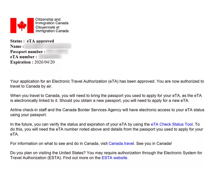 canada-eta eVisa sample document